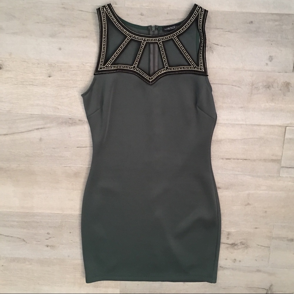 Green Black and Gold Midi Dress